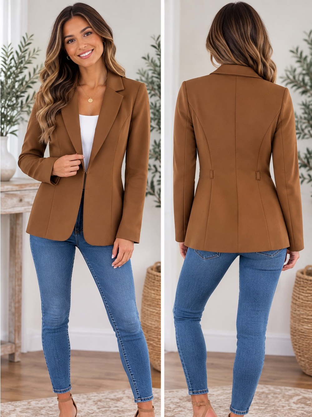 H&M Women's Camel Brown Tailored Blazer